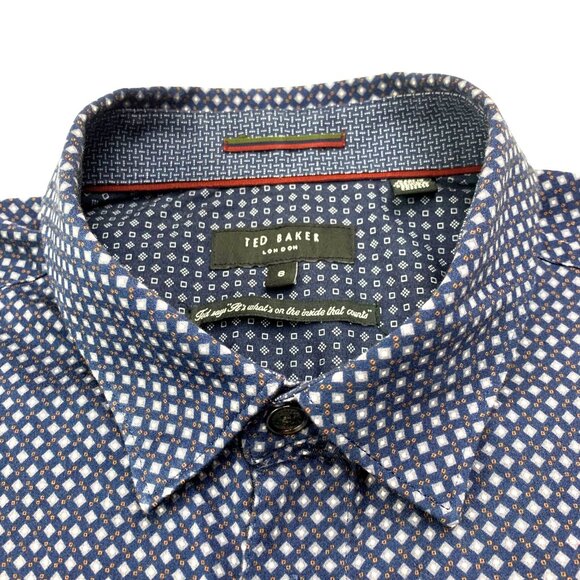 Ted Baker London Merci Navy Geo Print Buttoned Collar Shirt - Picture 2 of 10
